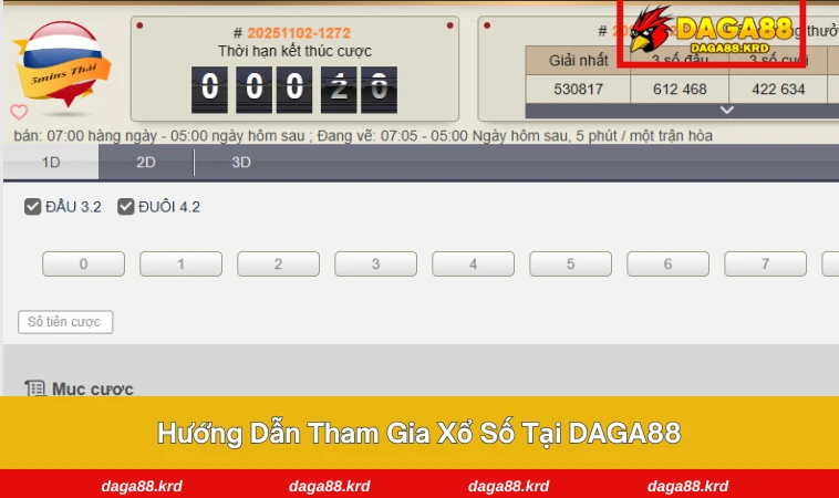 Xổ Số DAGA88 3 Giao diện đặt cược xổ số trực tuyến dễ thao tác